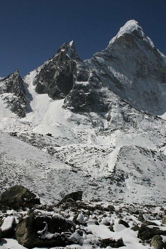 Amphu Gyabjen和Ama Dablan从楚雄山谷眺望山顶